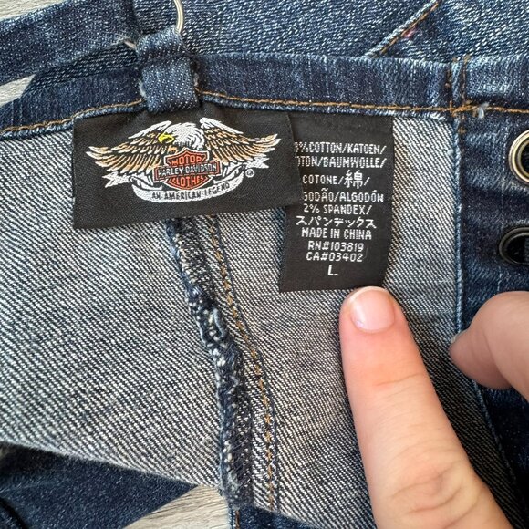 Harley Davidson Denim Embroidered Corset Tank Front Zip H13 - Picture 4 of 5